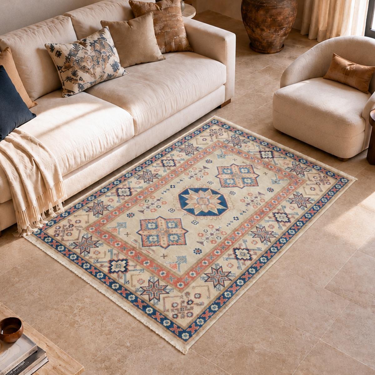 Tapis salon géométrique artisanal, noué main, ISIME