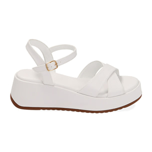 Sandalias blancas, tacón cuña 5,5 cm