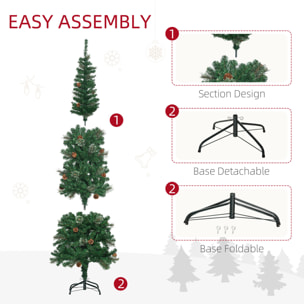 Árbol de Navidad Artificial 195 cm Árbol de Navideño de 556 Ramas Árbol de Navidad Estrecho Forma de Lápiz con 25 Piñas Base Plegable Verde