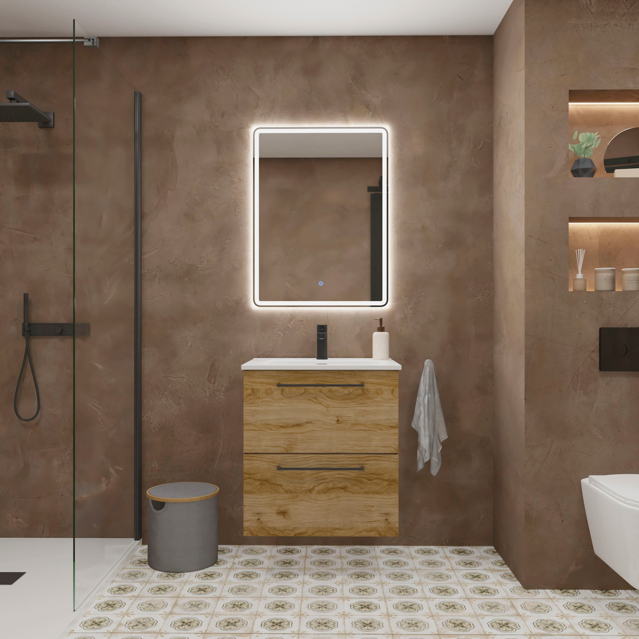 Meuble de Salle de Bain Vex | 60 cm Teka| Deux Tiroirs | Évier Encastré | Miroir non inclus | Meubles Assemblés | Alday