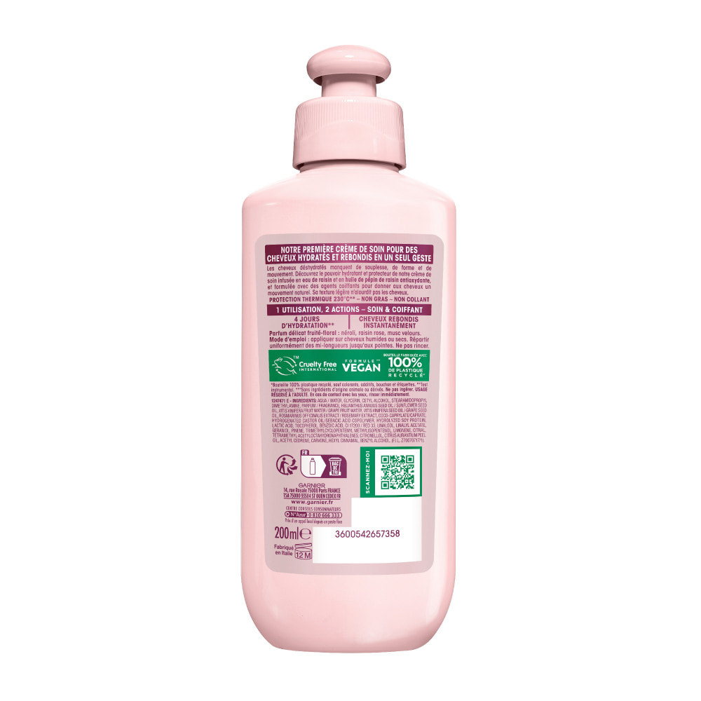 Lot de 6 - Garnier Ultra Doux Vignes Merveilleuses Crème de Soin 2-en-1 Hydratation Souplesse 200ml - Homme & Femme