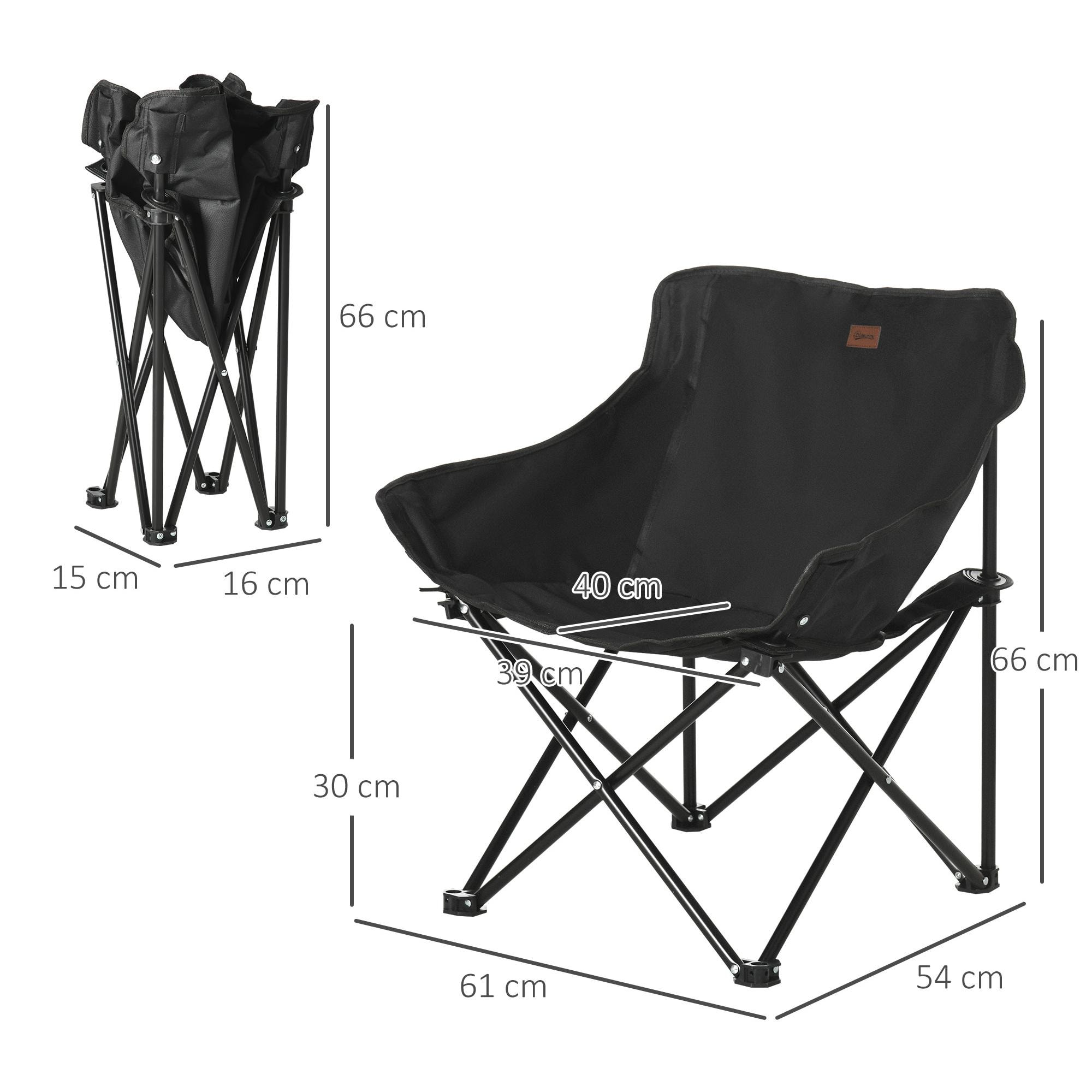Chaise de camping pliable avec sac de transport et pochette de rangement acier oxford noir