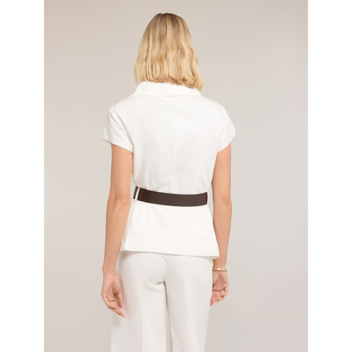 Motivi - Blazer cruzado de manga corta - Blanco