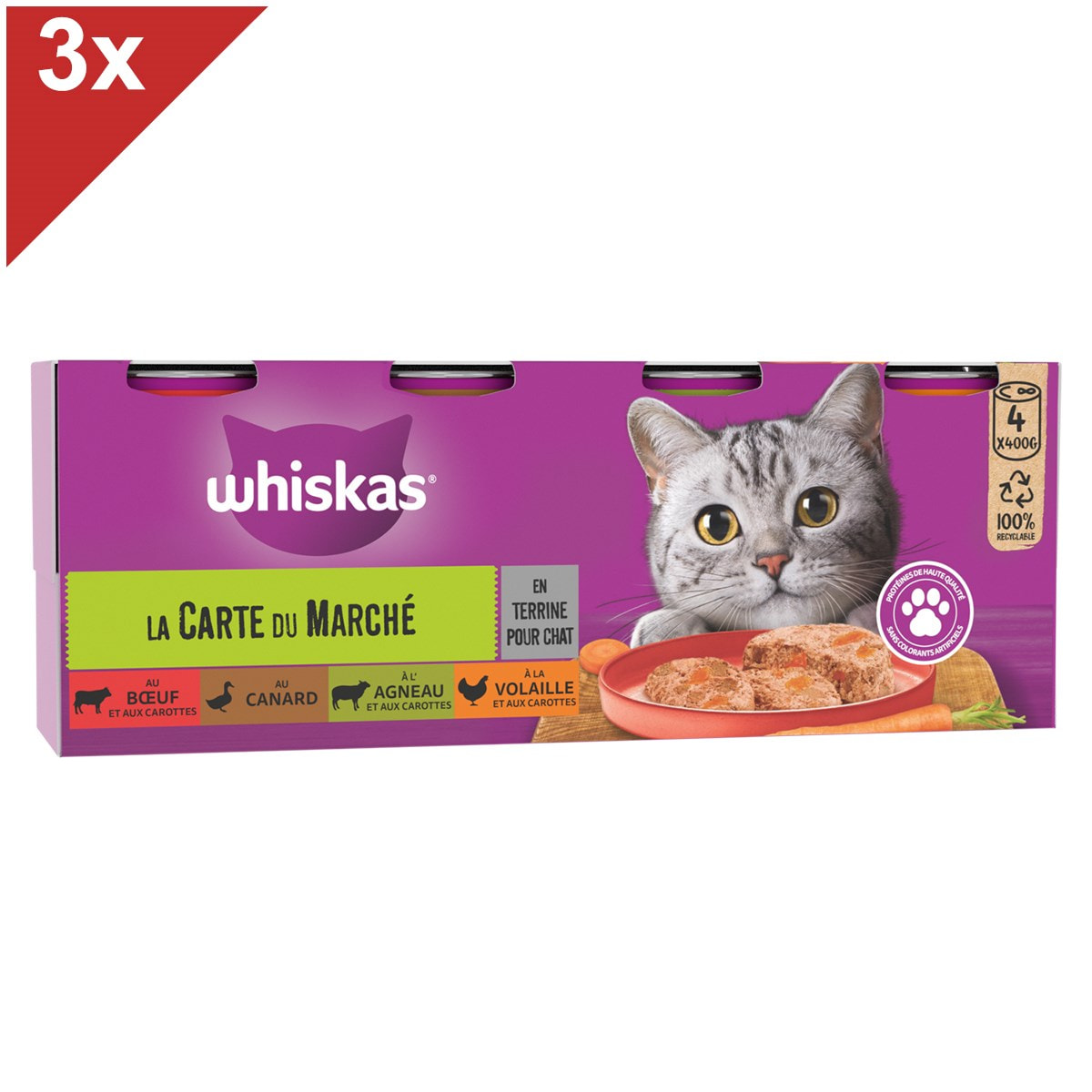 WHISKAS Boîtes en terrine 4 variétés pour chat 400g (4x3)