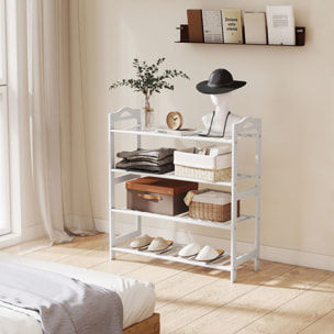 Zapatero de 4 Niveles Estantería para Zapatos de Bambú para 12 Pares de Zapatos para Entrada Pasillo Dormitorio 67,5x24,7x72 cm Blanco