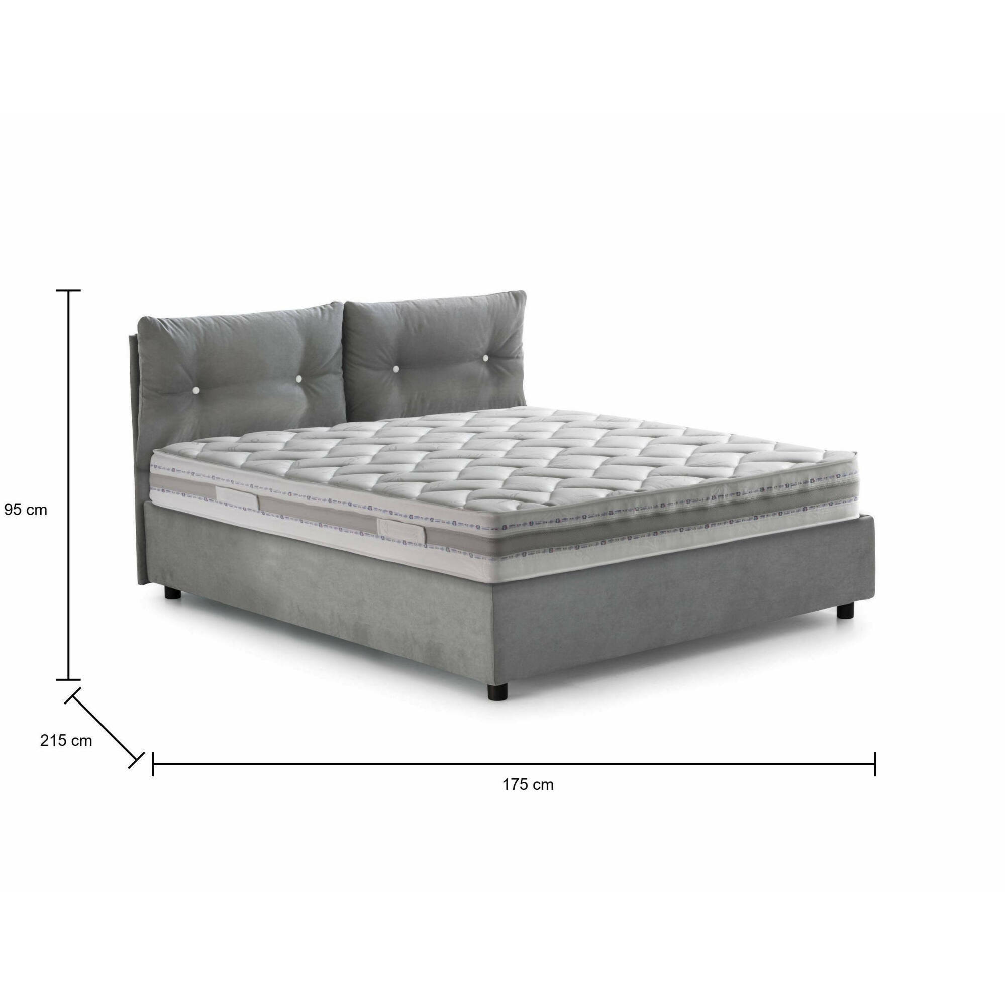 Letto matrimoniale Petra, Letto contenitore con rivestimento in tessuto, 100% Made in Italy, Apertura frontale, con materasso Cm 160x200 incluso, Grigio