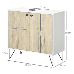 Mueble para Debajo del Lavabo de Madera Armario Bajo Lavabo Armario de Baño de Suelo con 2 Puertas Estante y Patas de Acero 60x30x60 cm Roble y Blanco