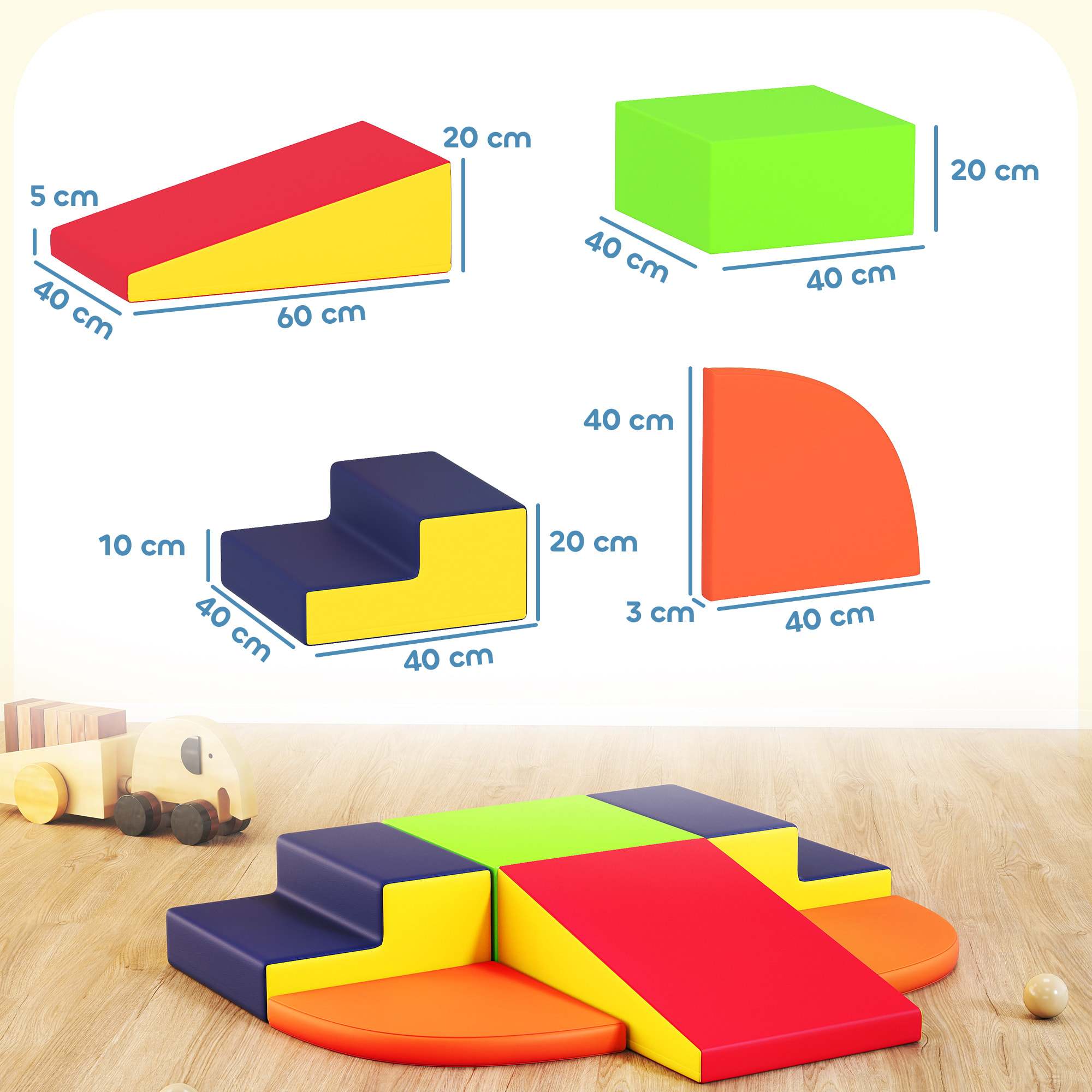 Juego de 6 Bloques de Espuma para Niños, Bloques de Psicomotricidad Infantil con Base Antideslizante, para Niños 0,5 a 6 Años, Set de Escalada para Interior, para Escalar y Gatear, Multicolor