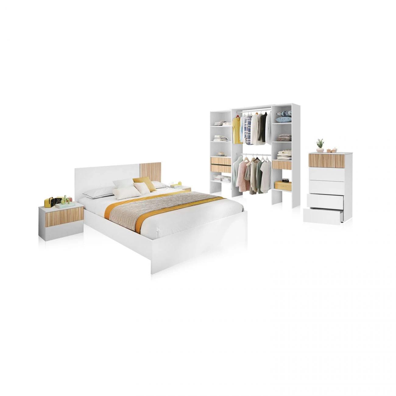 Dormitorio Nitza 5C Max Blanco Artik (Blanco Mate) - Natur