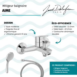 Mitigeur baignoire Aimé + pommeau de douche Awaken + flexible de douche métal
