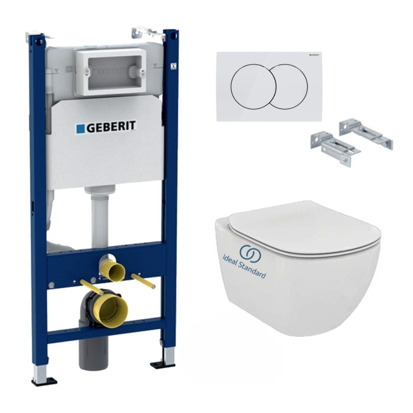 Pack WC Bati-support Geberit Duofix + Cuvette Ideal Standard Tesi Aquablade + Plaque blanche (TesiGeb3)