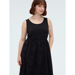 Fiorella Rubino - Vestido largo corte imperio en sangallo - Negro