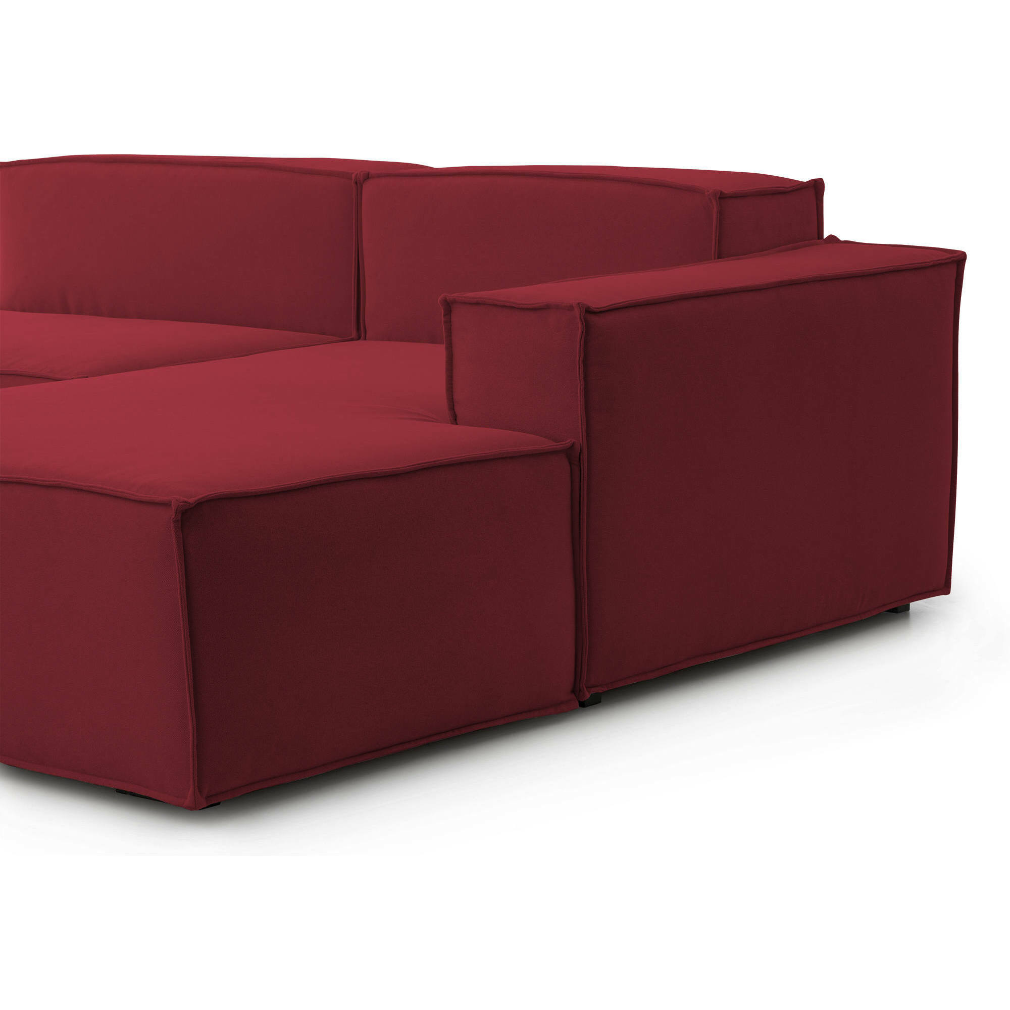 Divano fisso con penisola Amuleto, Divano componibile a 2 posti con penisola destra, Sofà in tessuto, 100% Made in Italy, Cm 220x170h70, Rosso