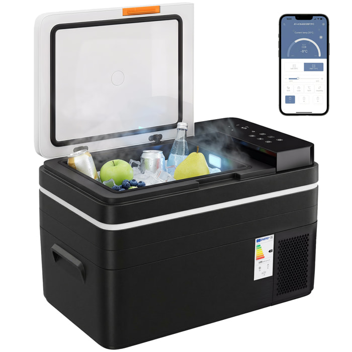 Nevera Portátil Eléctrica 30L 12/24/240V Refrigerador de Coche con Compresor Control por App Bluetooth Pantalla Luz LED Modos ECO y MAX de -20℃ a +20 ℃ Asa Carga 300 kg para Camión Camping