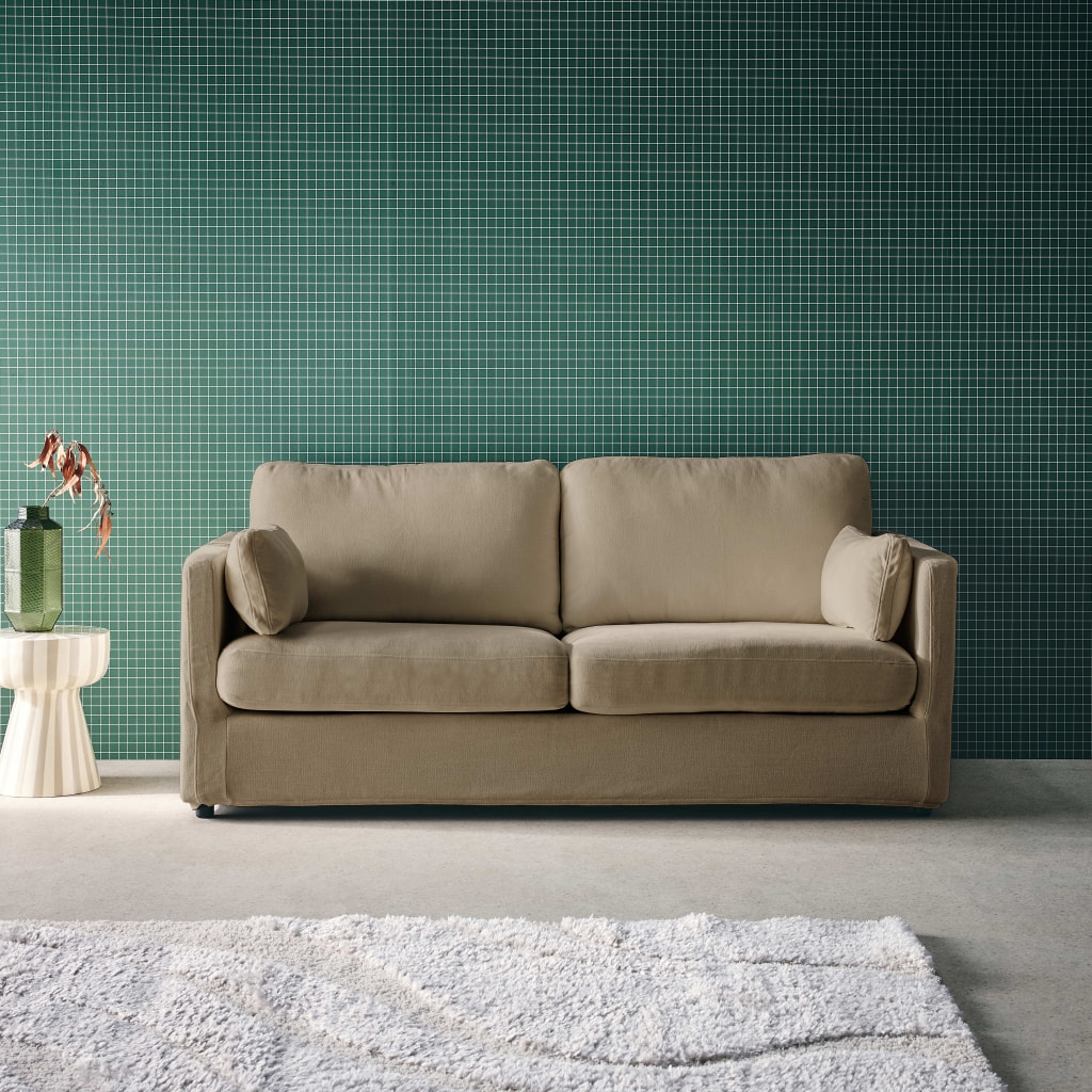 Canapé 2 places déhoussable tissu taupe L 198 x P 88 x H 85cm - Neo