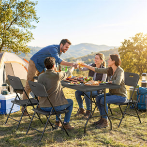 Conjunto de Camping Plegable de 5 Piezas Mesa Plegable Camping con Sillas Incluye 1 Mesa 180x74x74 cm y 4 Sillas Tapa Impermeable HDPE y Estructura de Metal para Acampadas Jardín Pícnic Negro