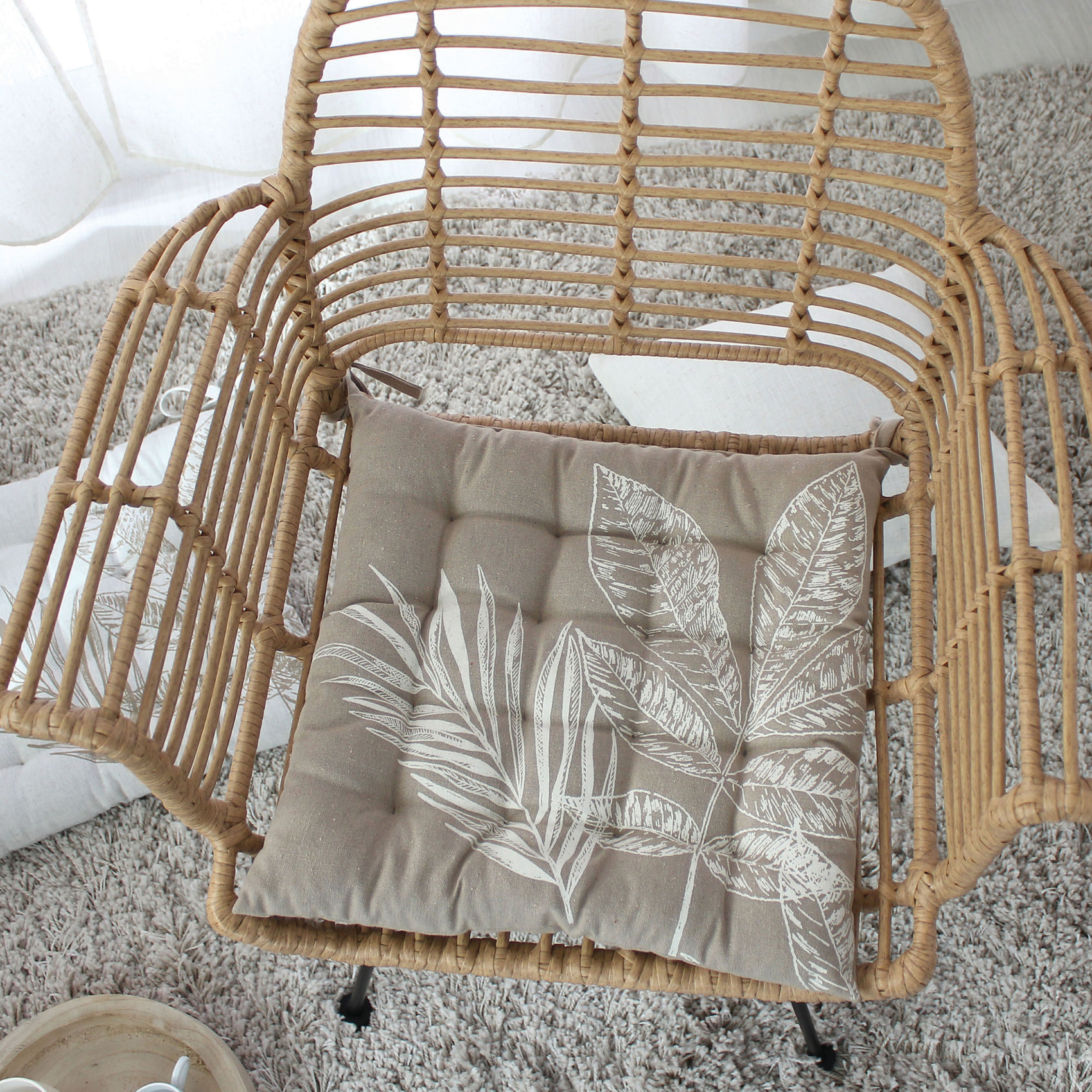 Galette de chaise piquée motif nature - Naturel