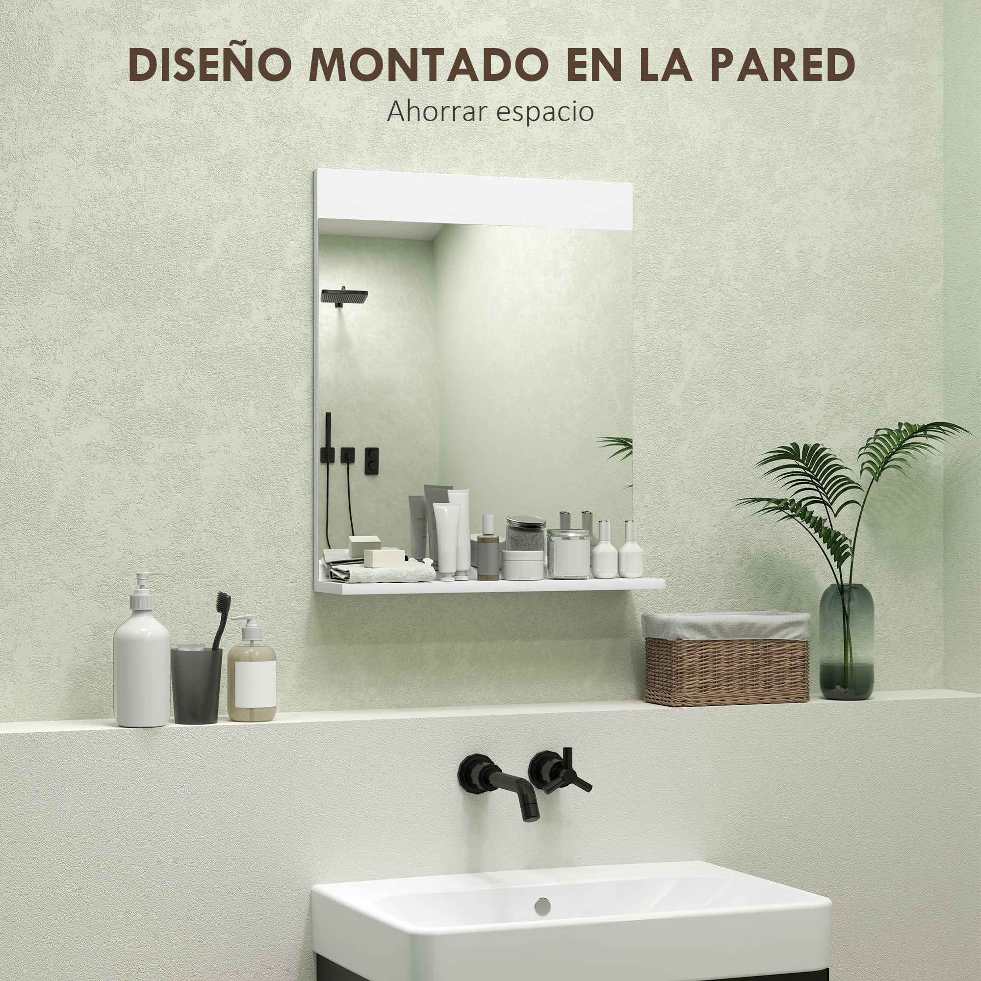 Espejo de Baño Espejo de Pared con Estante Abierto Espejo para Entrada Pasillo 50x12x60 cm Blanco