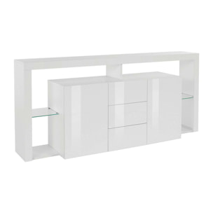 Credenza Ddapozz, Buffet da soggiorno a 2 ante e 3 cassetti, Madia da salotto, Credenza moderna, 100% Made in Italy, 180x40h80 cm, Bianco lucido