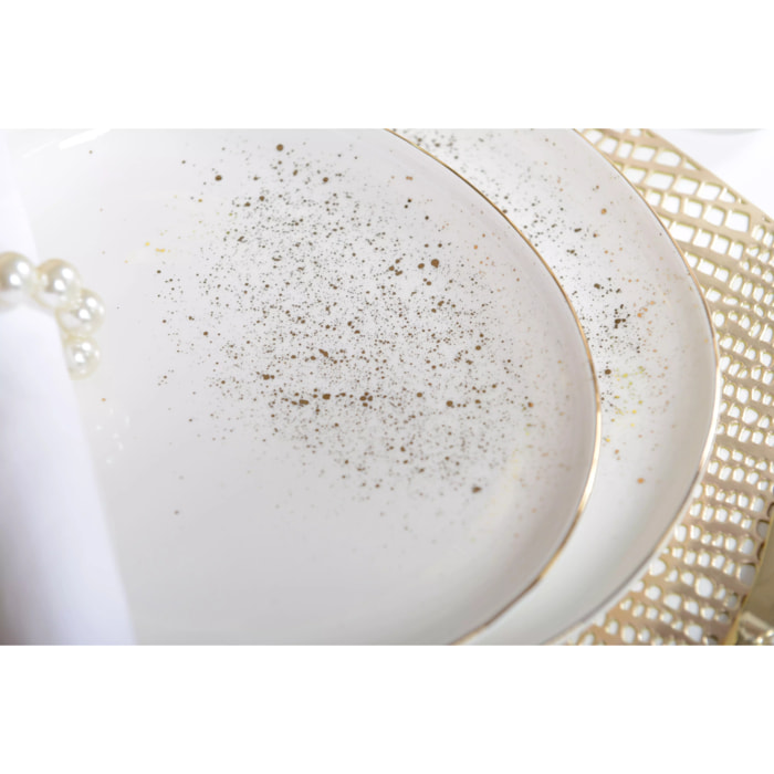 Lot de 6 Assiette à dessert ovale blanche flash or