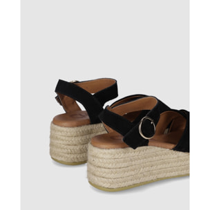 Sandalias de Serraje - Negro - Tacón: 6 cm