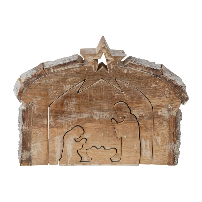 J-Line Crèche - bois de manguier - naturel/blanc - medium