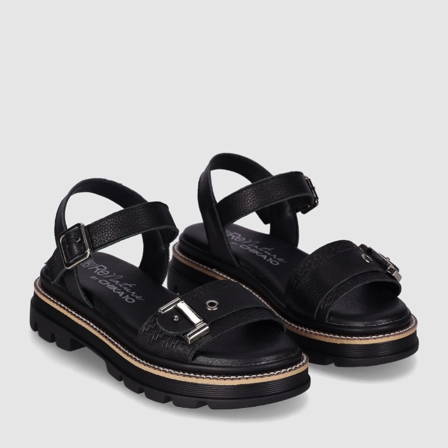 Sandalias de Piel - Negro - Tacón: 3 cm