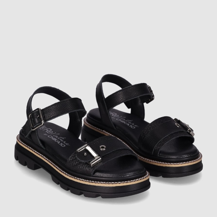 Sandalias de Piel - Negro - Tacón: 3 cm