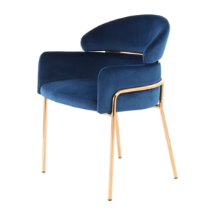 Sedia di design Elva in velluto blu e oro rosa