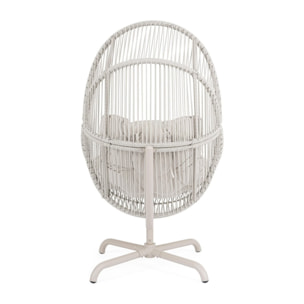 Poltrona girevole da giardino TARIFA con intreccio in fibra sintetica, base beige chiaro e cuscino