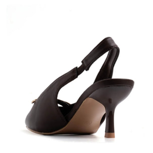 Slingback con dettaglio oro e tacco spillo - MARRONE
