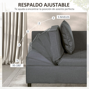 Sofá Cama 3 en 1 Sofá Cama de 1 Plaza con Respaldo Ajustable Sillón Cama Individual con Almohadas para Dormitorio Sala de Estar Apartamento Gris