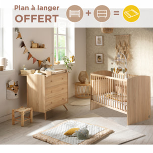 Chambre bébé complète Access, Lit 120x60 et Commode à langer - Chêne doré