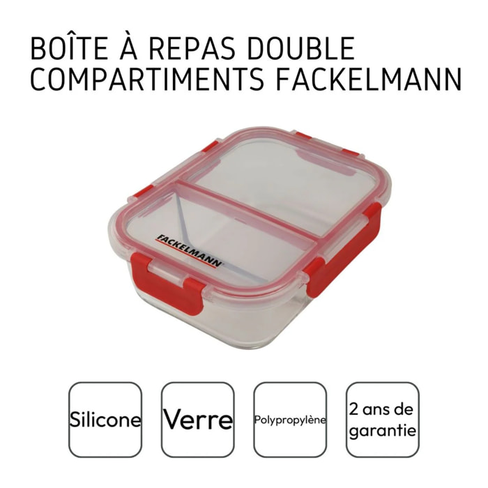 Lot de 2 boîtes à repas en verre avec deux compartiments 1000 ml Fackelmann Move