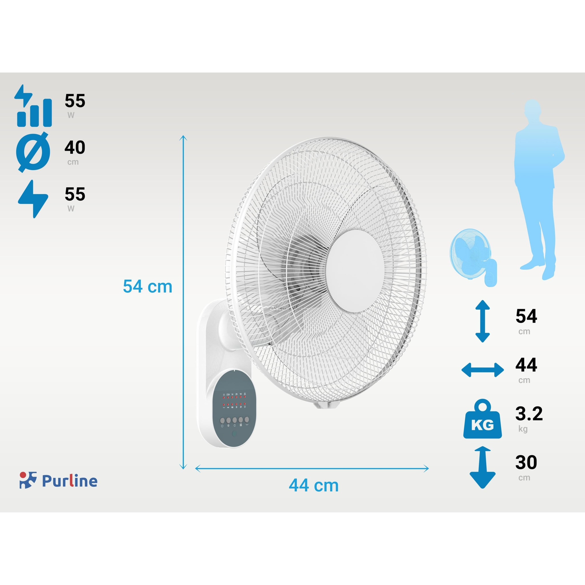 Ventilateur mural avec minuterie et 3 vitesses