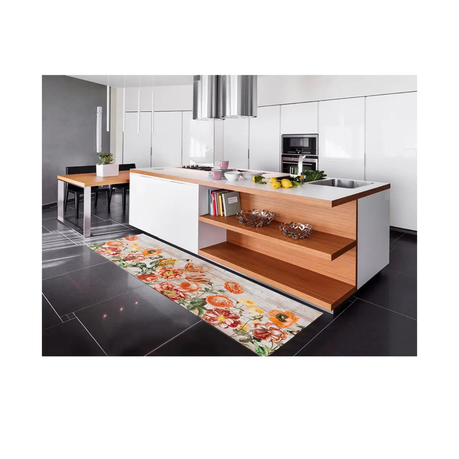 RICCI Alfombra lavable de cocina diseño floral multicolor, varias medidas disponibles.
