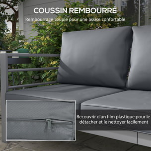 Canapé de jardin 3 places design contemporain - dim. 185L x 66l x 64H cm - 6 coussins inclus - alu polyester gris