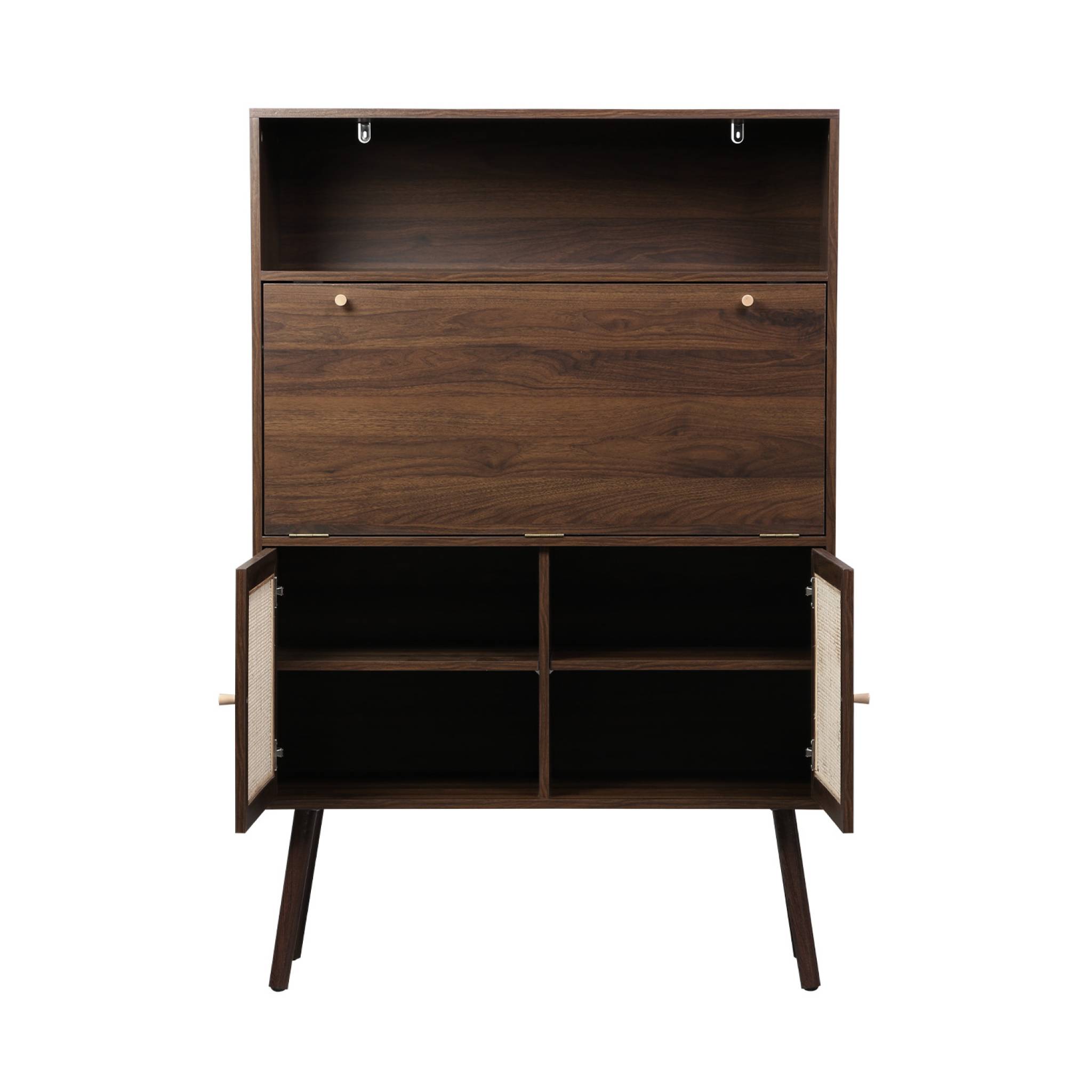Bureau secrétaire décor bois et cannage 2 portes BOHÈME