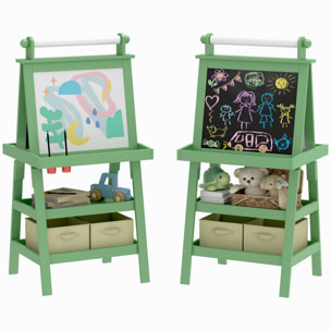 Pizarra Infantil Caballete 3 en 1 Pizarra Infantil de Doble Cara Magnética Caballete de Pintura para Niños con Rollo de Papel y Cestas de Almacenamiento 59x48x118 cm Rosa Palo