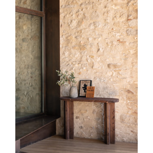 Consola de madera maciza tono nogal de 120x80cm Alto: 80 Largo: 120 Ancho: 35