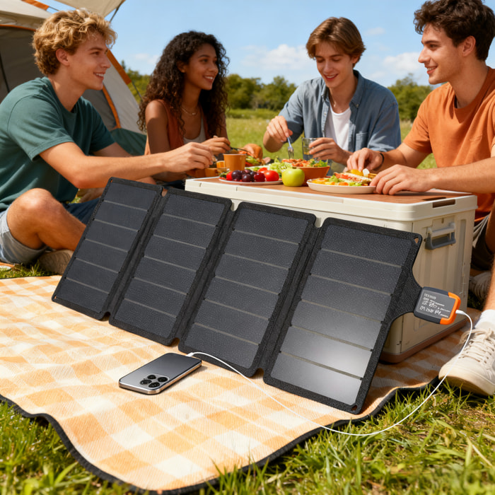 36W Cargador Solar Plegable, Panel Solar Portátil con Puertos USB-A y Tipo-C, IP67 Impermeable, Placa Solar Plegable con Superficie de ETFE, para Cargar Teléfonos, Tablets, Camping y Senderismo
