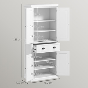 Buffet haut multi-rangement - 4 portes, grand tiroir - dim. 76L x 40l x 183H cm - blanc effet bois clair