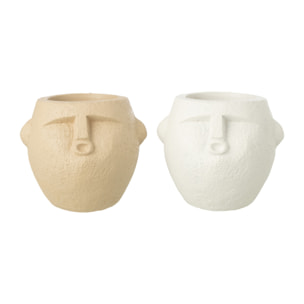 J-Line Cache-Pot - polyrésine - blanc/beige - small - 2 pièces