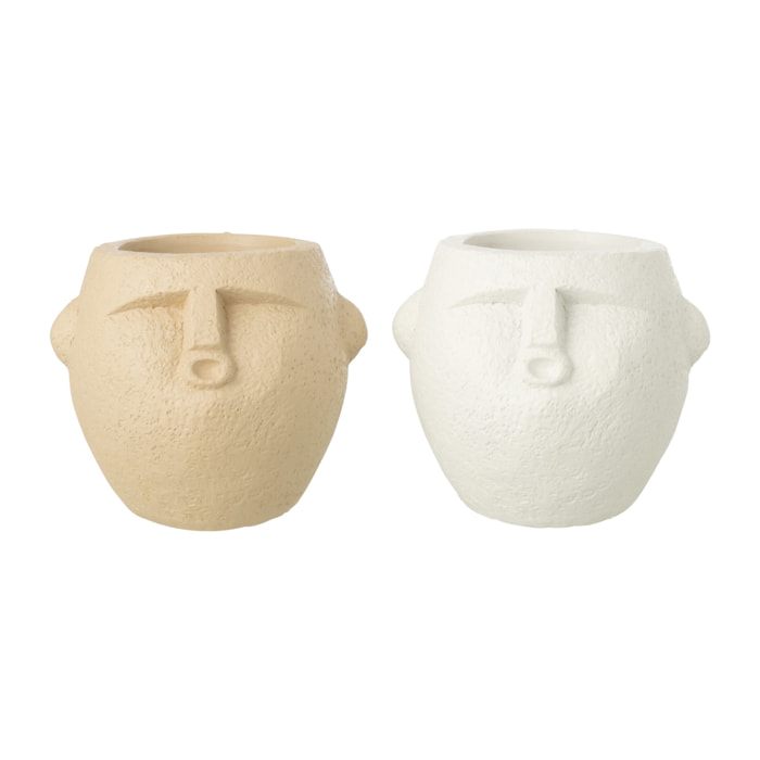 J-Line Cache-Pot - polyrésine - blanc/beige - small - 2 pièces