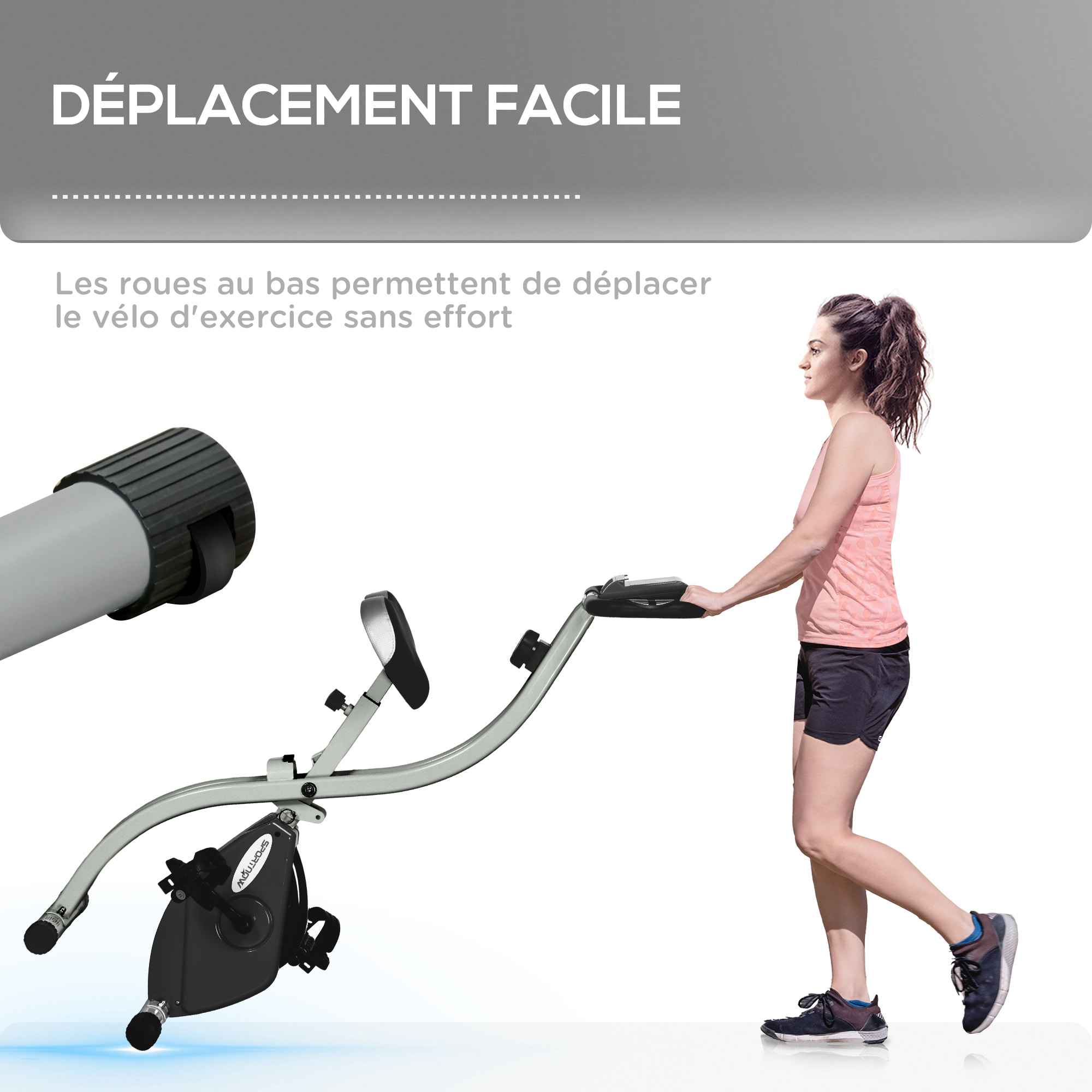 Vélo d'appartement pliant, vélo de fitness, vélo d'intérieur 8 niveaux de résistance magnétique, selle réglable, poignées, écran LCD multifonction, support tablette, acier gris