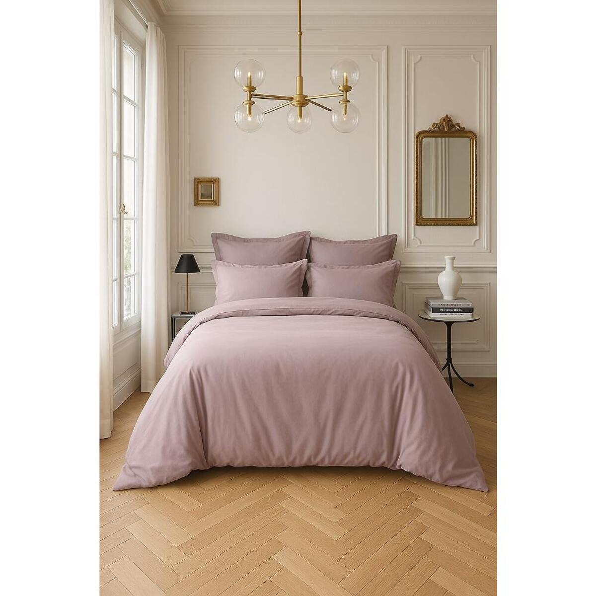 Housse De Couette 100% Satin de Coton lavé 105 Fils Tourterelle