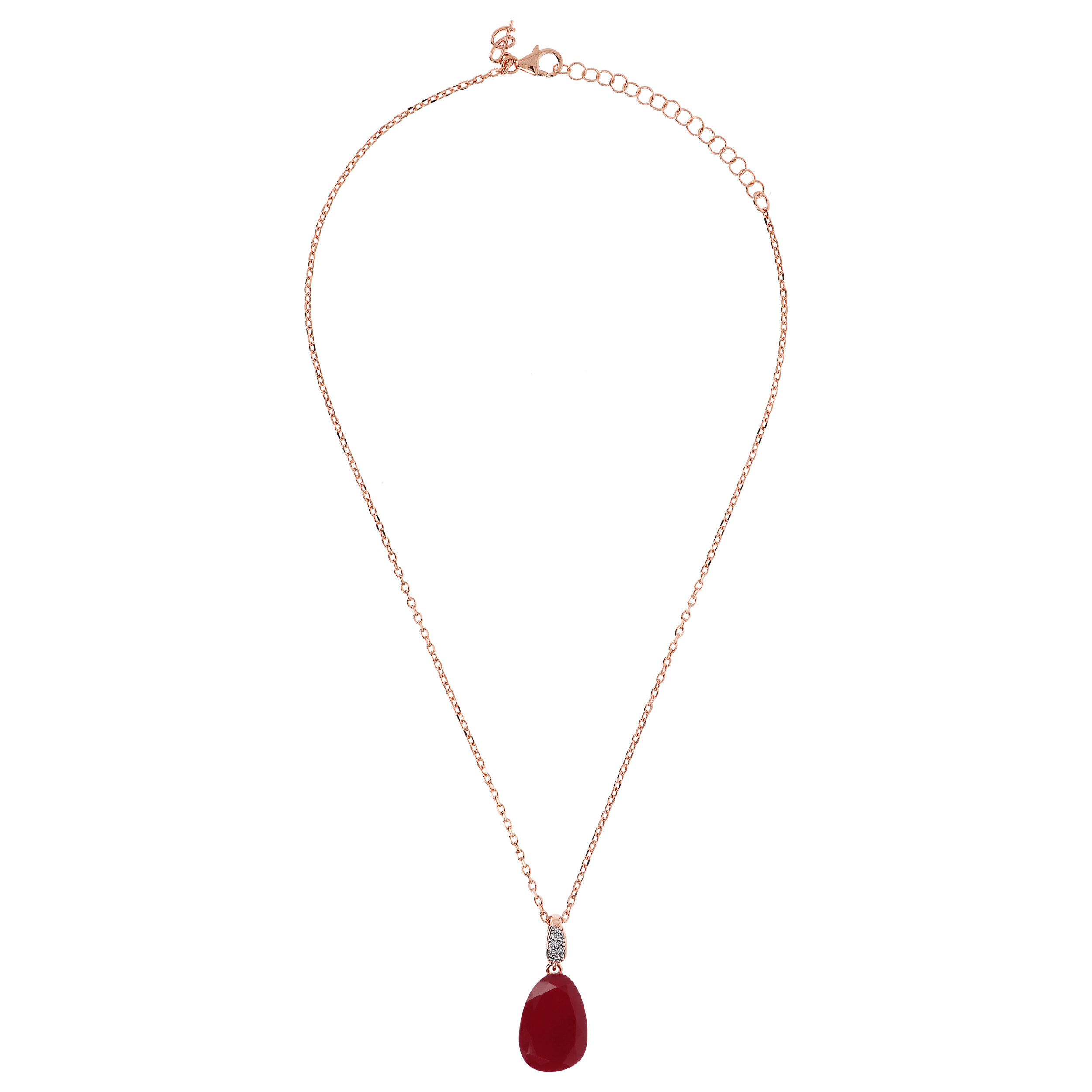 Collana con Pendente Goccia in Agata Rossa e Cubic Zirconia