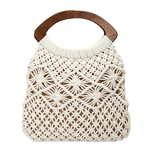 Borsa a mano donna panna in tessuto macramè