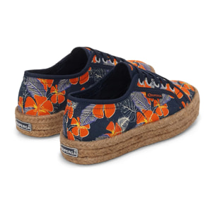 Superga - Zapatos de mujer Mujer Azul - 2730 ROPE HIBISCUS FLOWER PRINT