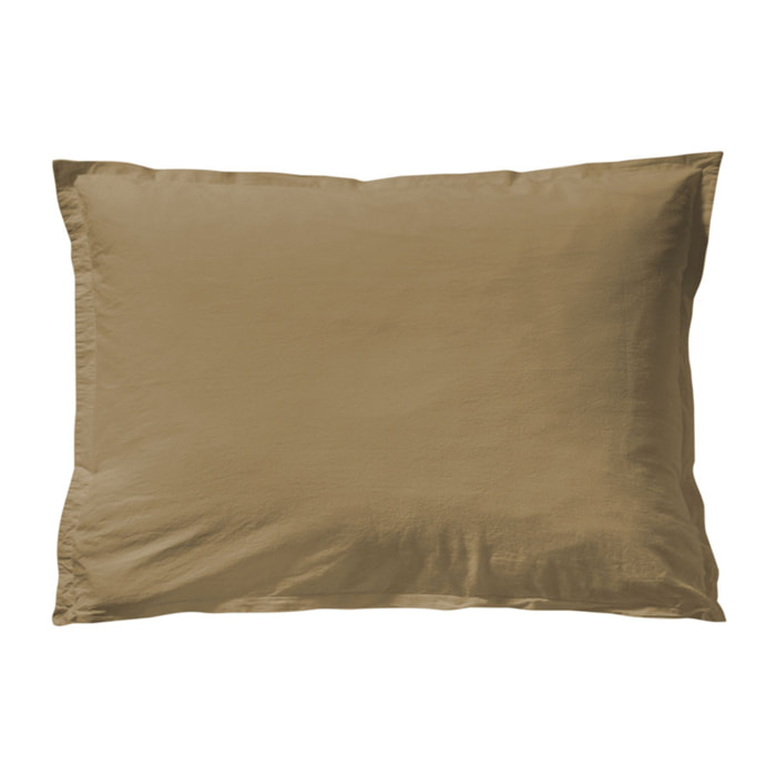 Taie d'oreiller unie en coton lavé, Made in France, SOFT LINE , Ocre